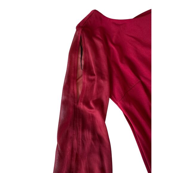 Sweet Storm Burgundy Bodycon Dress M Sheer Split Sleeve Stretch Party Cocktail - Picture 4 of 7